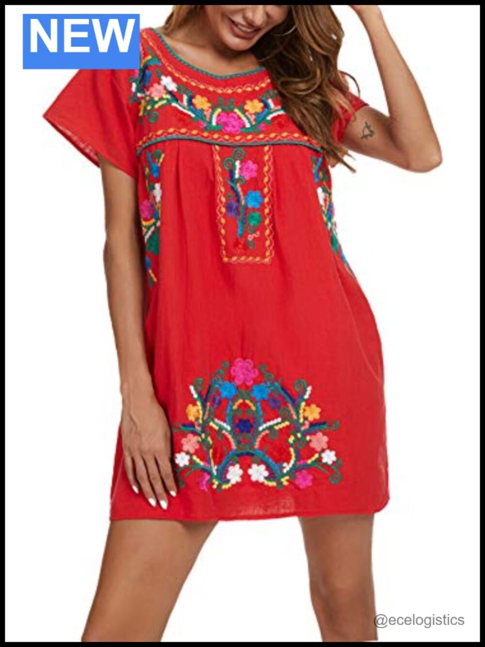 Womens 100% Cotton Boho Mexican Peasant Dress Sleeveless Casual Summer